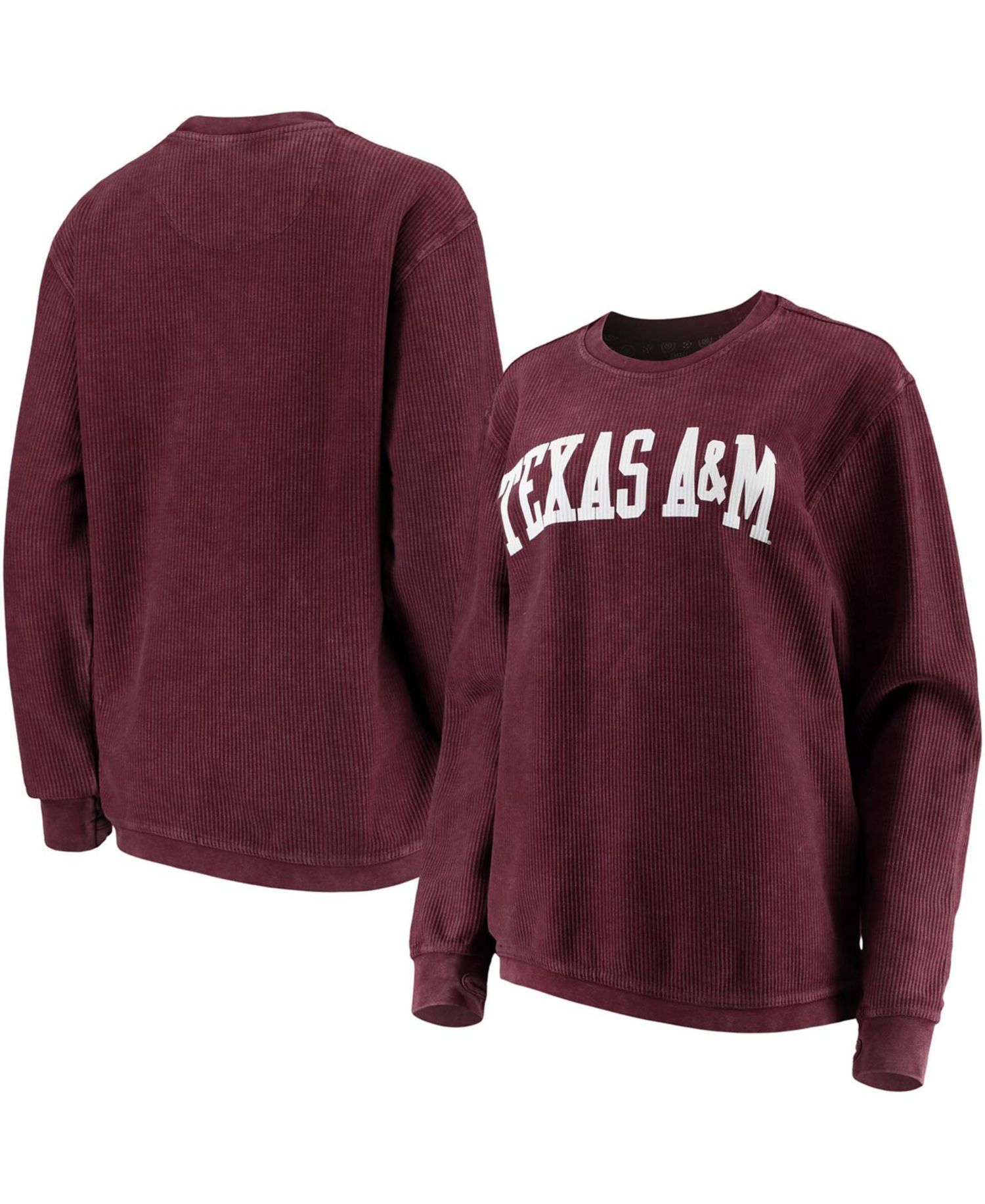 Women's Maroon Texas A&M Aggies Comfy Cord Vintage-Like Wash Basic Arch Pullover Sweatshirt