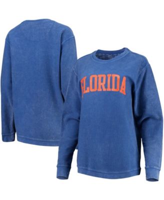 Women's Royal Florida Gators Comfy Cord Vintage-Like Wash Basic Arch Pullover Sweatshirt
