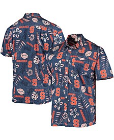 Men's Navy Syracuse Orange Vintage-Like Floral Button-Up Shirt