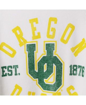 Original Retro Brand Women's White Oregon Ducks Contrast Boyfriend Raglan Thermal Long Sleeve T-Shirt