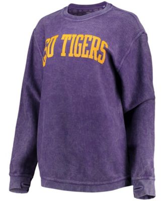 Women's Purple LSU Tigers Comfy Cord Vintage-Like Wash Basic Arch Pullover Sweatshirt