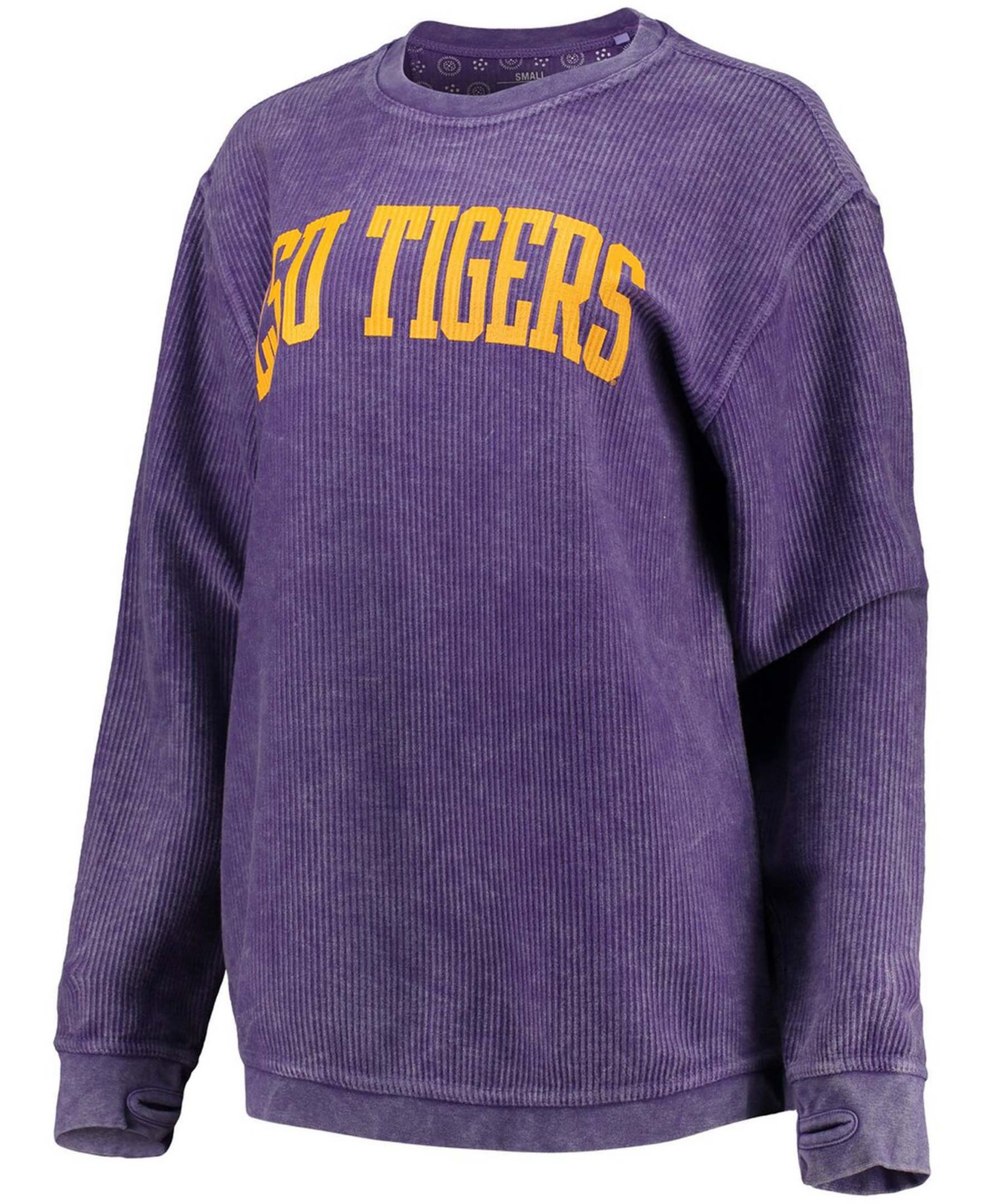 Women's Purple LSU Tigers Comfy Cord Vintage-Like Wash Basic Arch Pullover Sweatshirt