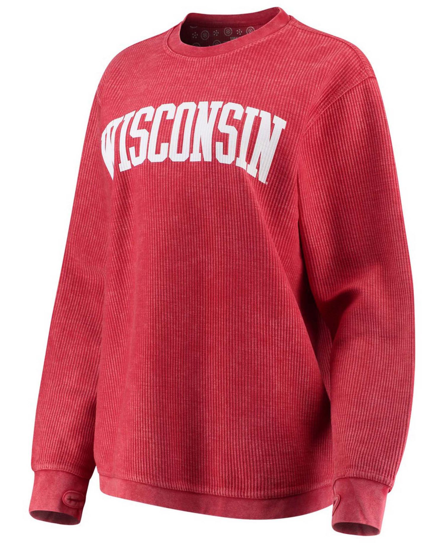 Women's Red Wisconsin Badgers Comfy Cord Vintage-Like Wash Basic Arch Pullover Sweatshirt