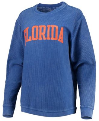 Women's Royal Florida Gators Comfy Cord Vintage-Like Wash Basic Arch Pullover Sweatshirt