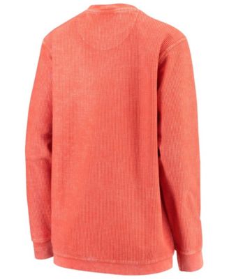 Women's Orange Miami Hurricanes Comfy Cord Vintage-Like Wash Basic Arch Pullover Sweatshirt