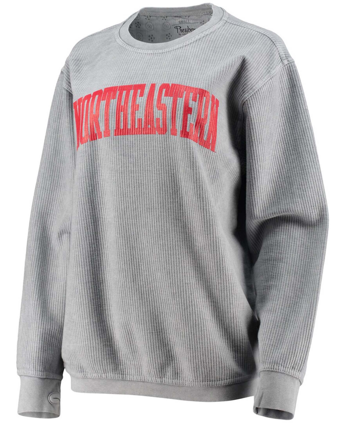 Women'sTone Northeastern Huskies Comfy Cord Vintage-Like Wash Basic Arch Pullover Sweatshirt - Silver