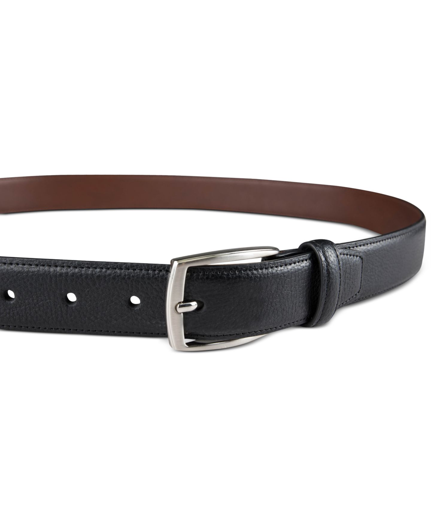 Мужской ремень Club Room 32MM Faux Leather Pebble Grain Stretch Belt, цвет: Чёрный — фото 3