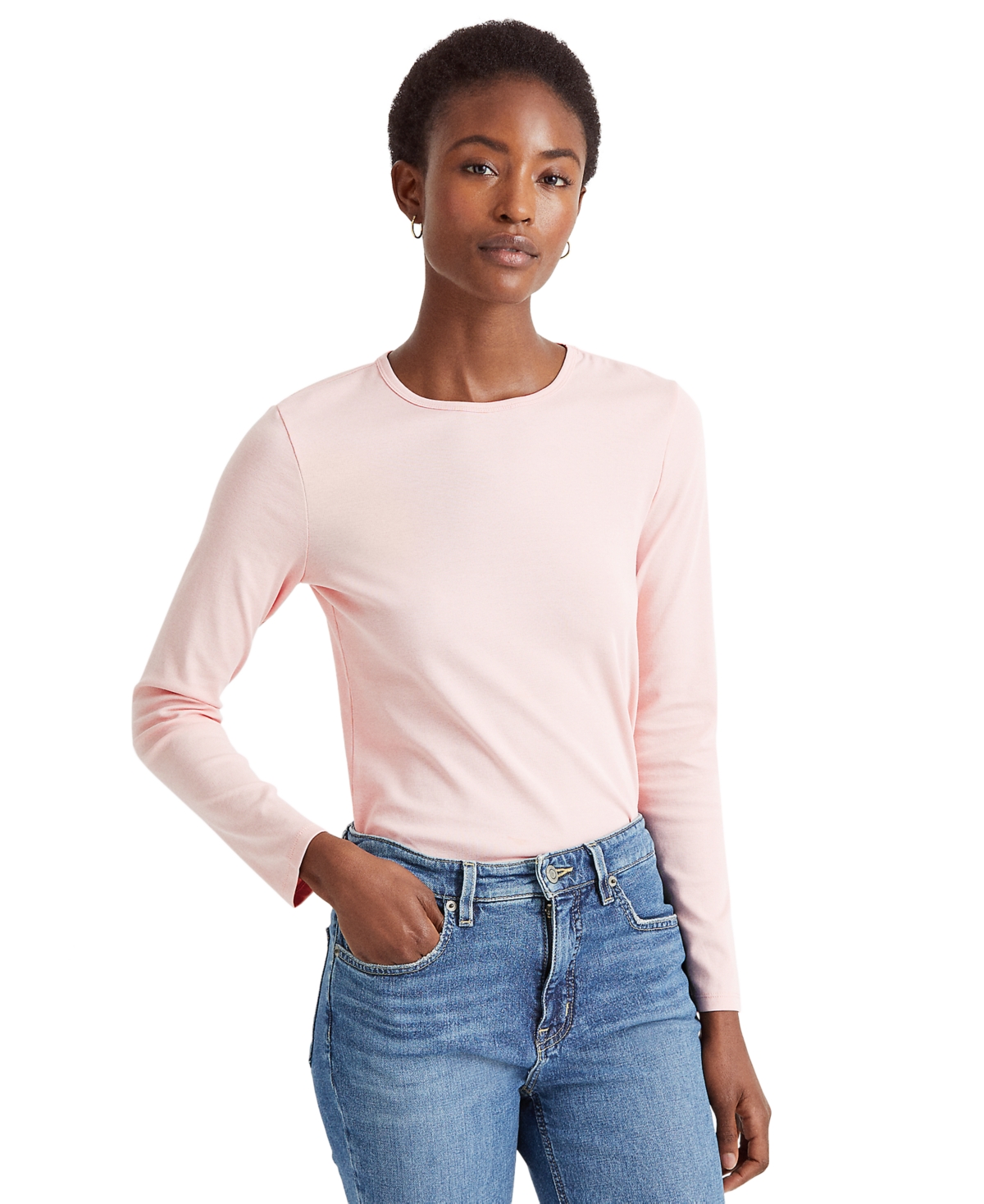Ralph Lauren Cotton-blend Long-sleeve Top In Pale Rose