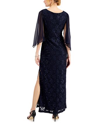 Connected Sheer-Sleeve Lace Gown - Macy's