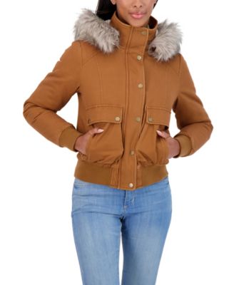 Juniors' Juniors' Cotton Faux Fur Trimmed Bomber Jacket