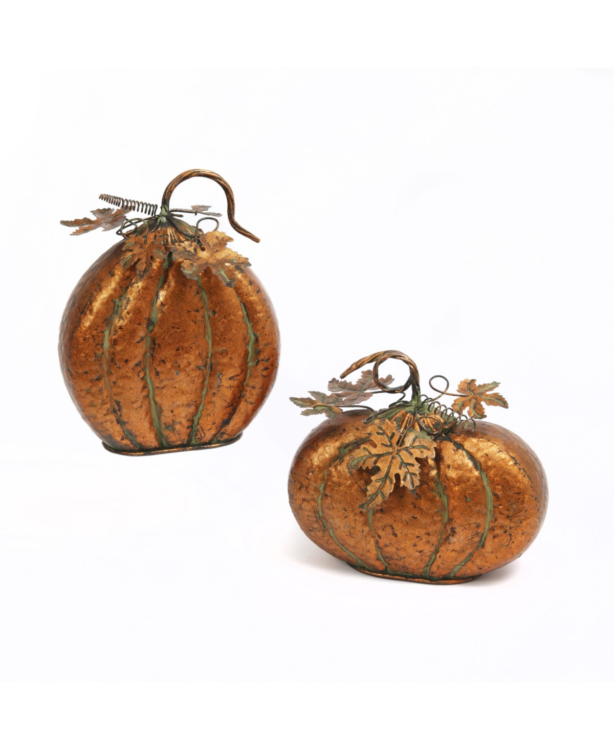 Assorted Harvest Tabletop Pumpkins with Leaf Accents Set, 2 Pieces - Orange