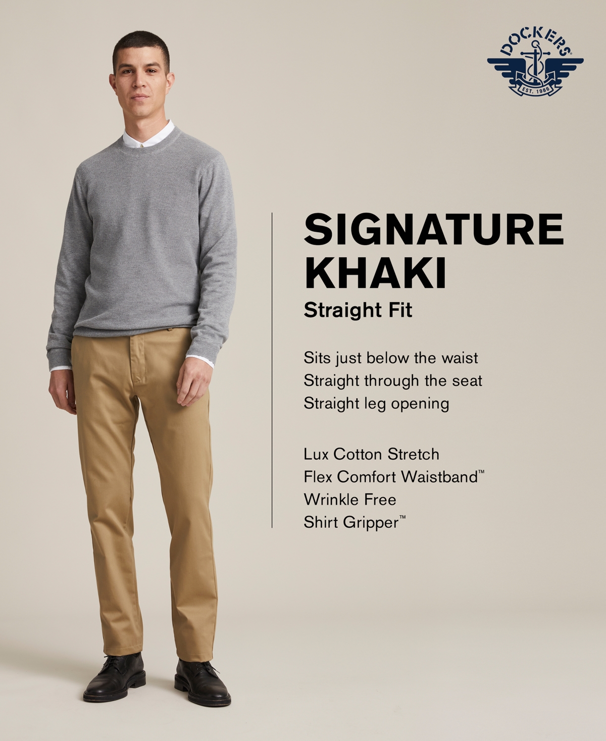Dockers Mens' Signature Lux Cotton Straight Fit Stretch Khaki Pants