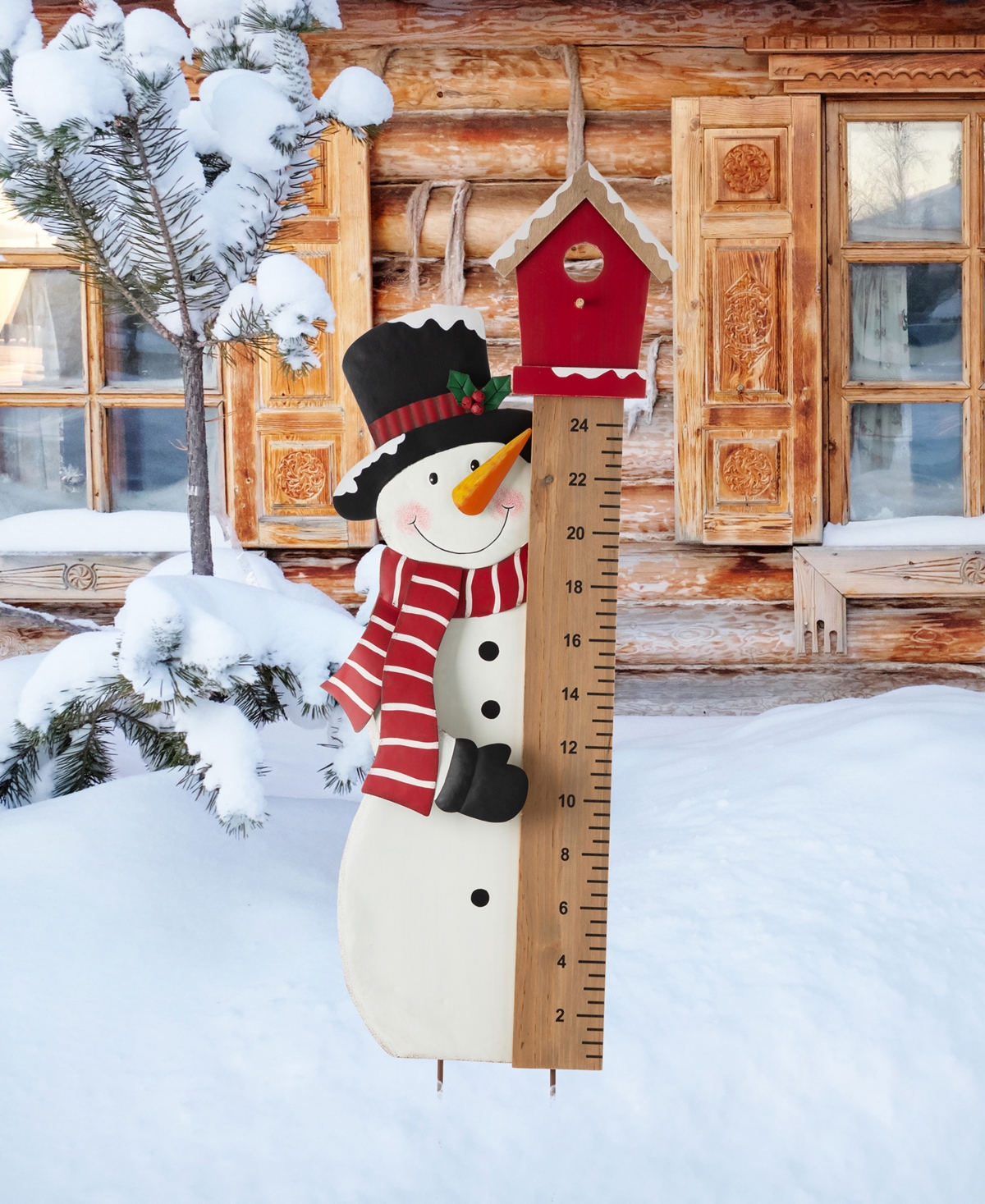 Glitzhome Snowman Snow Gauge Yard Stake or Wall Decor,