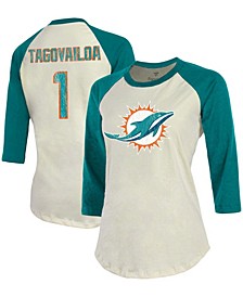 Women's Cream, Aqua Miami Dolphins Player Raglan Name Number 3/4 Sleeve T-shirt