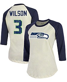 Women's Russell Wilson Cream, Navy Seattle Seahawks Player Raglan Name Number 3/4 Sleeve T-shirt