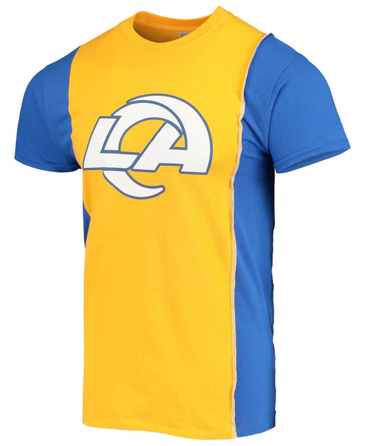 Shop Refried Apparel Men's Gold-tone, Royal Los Angeles Rams Split Logo T-shirt In Gold-tone,royal Blue
