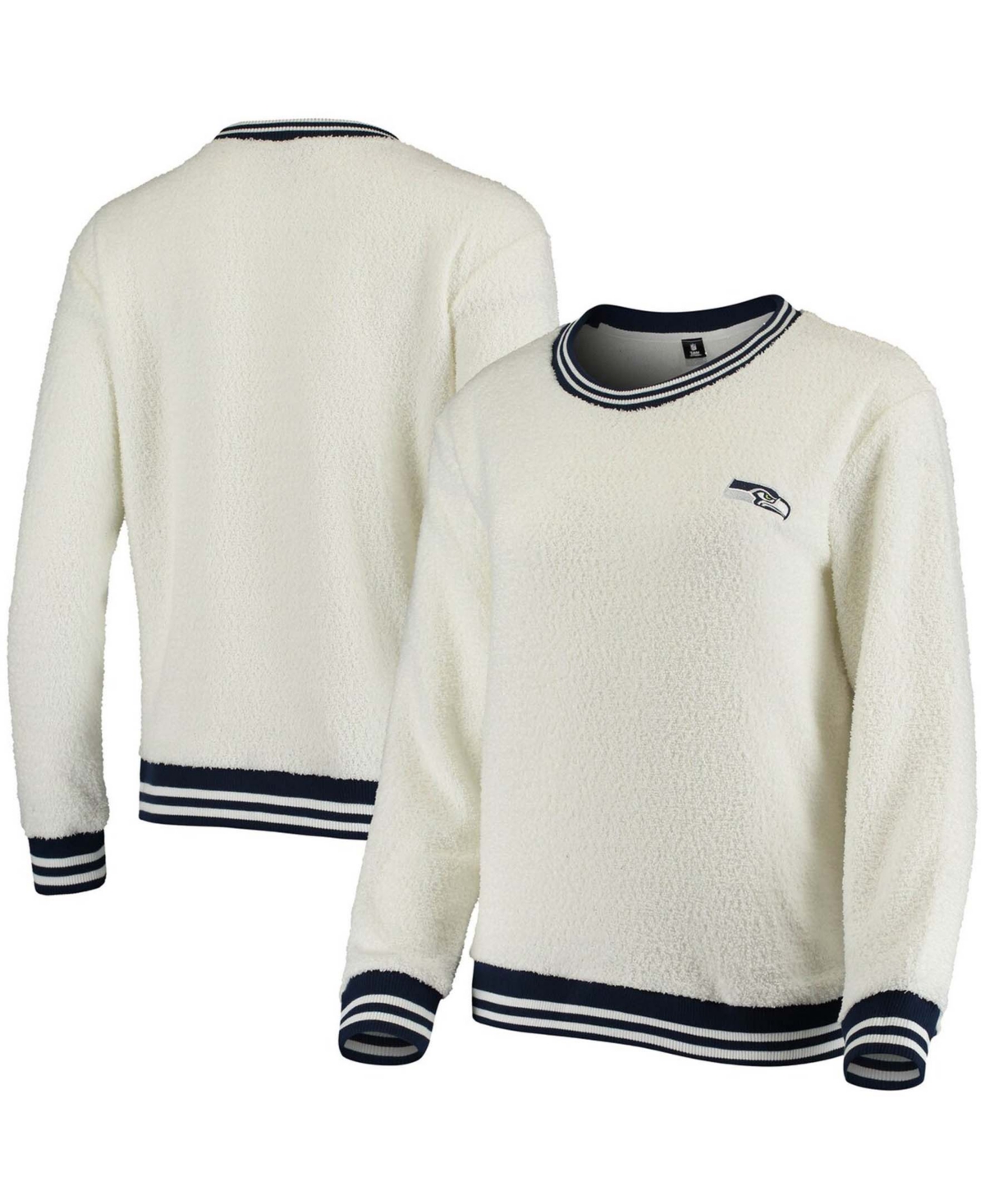 Women's Cream, Navy Seattle Seahawks Granite Knit Pullover Sweatshirt - Cream, Navy
