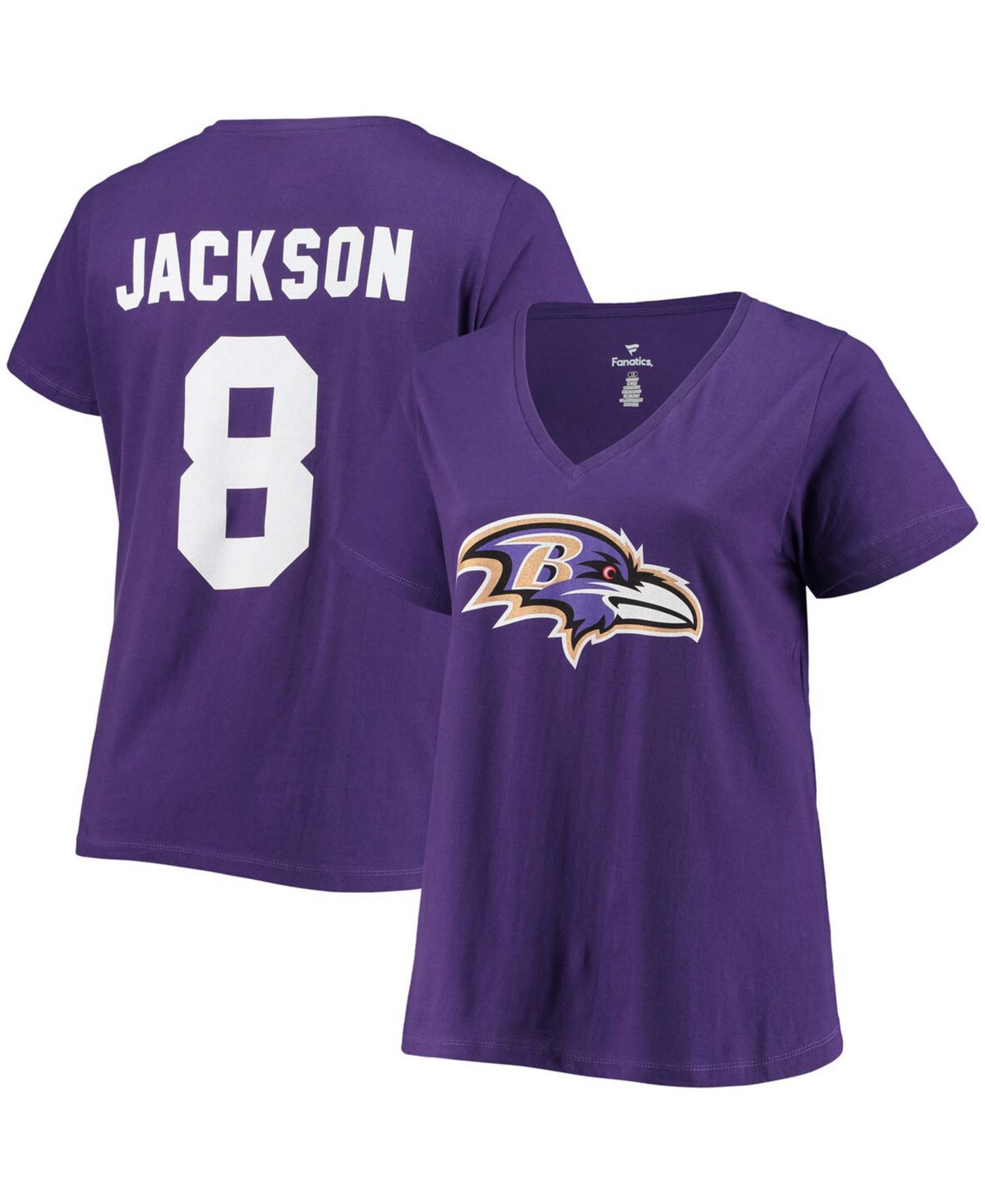 Women's Plus Size Lamar Jackson Purple Baltimore Ravens Name & Number V-Neck T-shirt