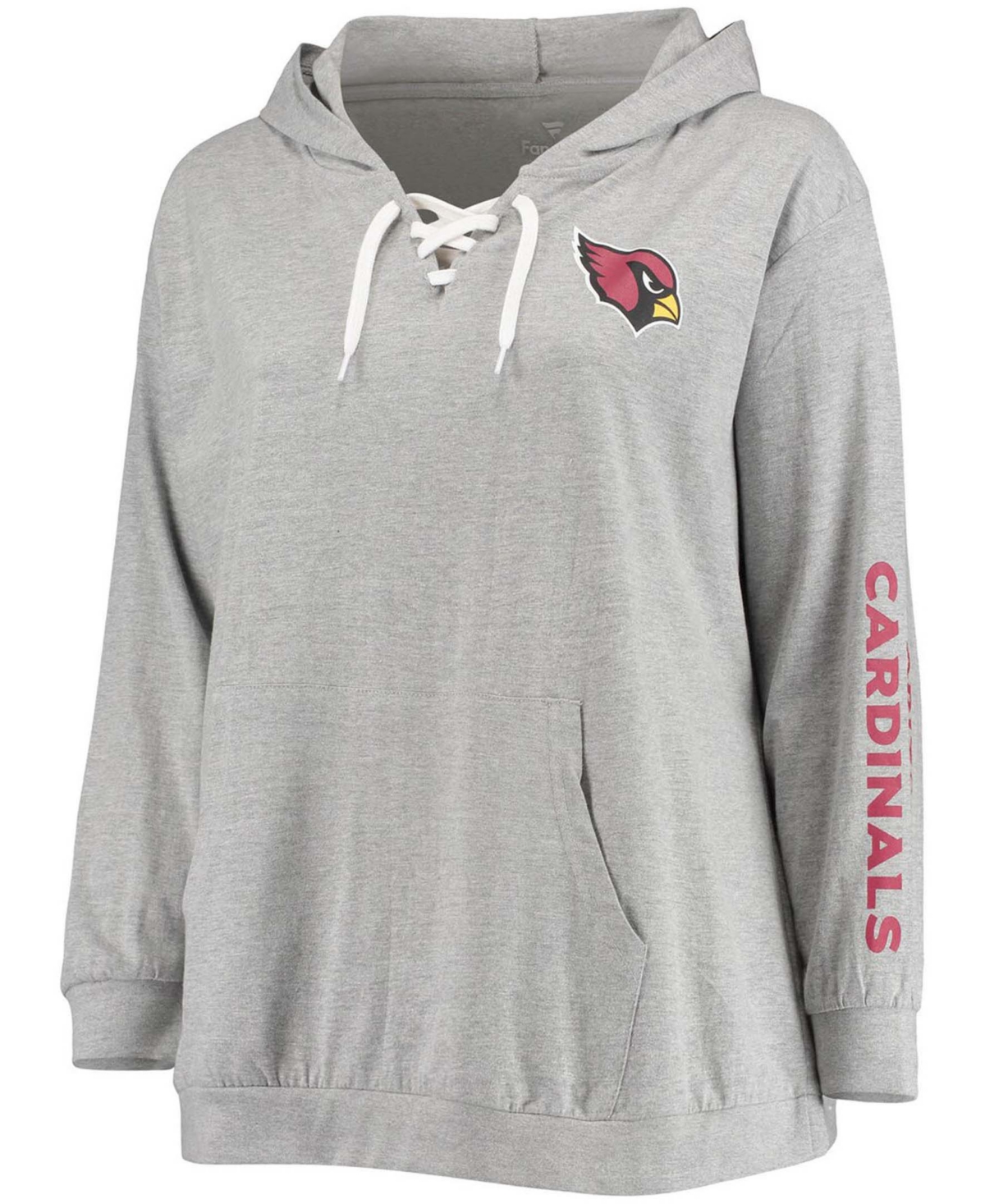 Women's Plus SizeArizona Cardinals Lace-Up Pullover Hoodie - Heathered Gray