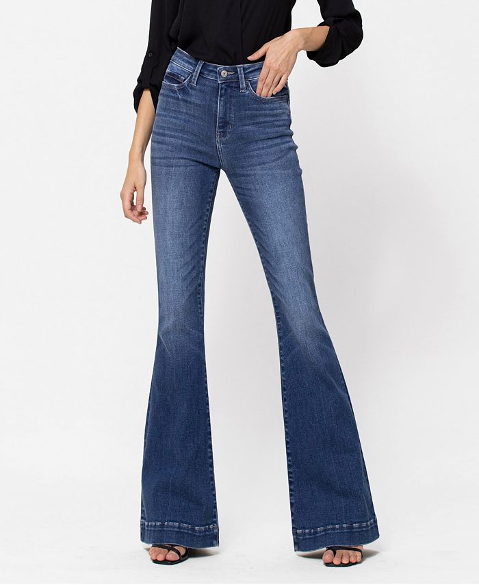 VERVET Women's Stretch High Rise Super Flare Jeans with Trouser Hem ...
