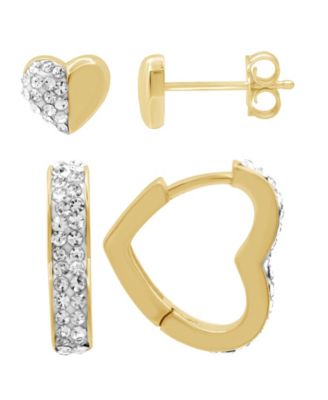 Gold or Silver Plated 2-Piece Heart and Hanging Hoop Earrings Set