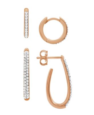 Silver Plated, Gold Plated or Rose Gold Plated 2pc Hoop and Post Hoop Earrings Set