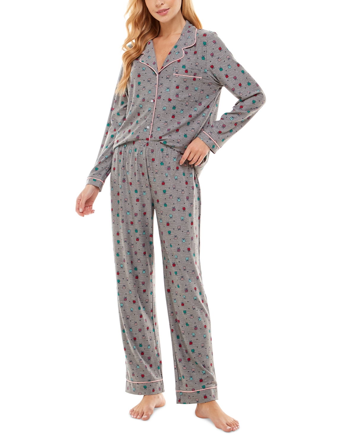 Jaclyn Intimates Printed Notch-Collar Top & Pants Pajama Set | Shop ...