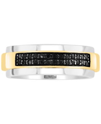 EFFY&reg; Men's Black Sapphire Horizontal Cluster Ring (1/3 ct. t.w.) in Sterling Silver & 14k Gold-Plate