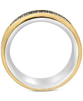 EFFY&reg; Men's Black Sapphire Horizontal Cluster Ring (1/3 ct. t.w.) in Sterling Silver & 14k Gold-Plate