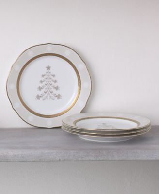 Charlotta Gold Set of 4 Holiday Tree Accent Plates, 9"