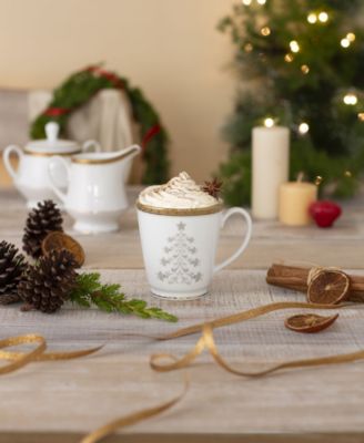 Charlotta Gold Set of 4 Holiday Tree Mugs, 12 oz.