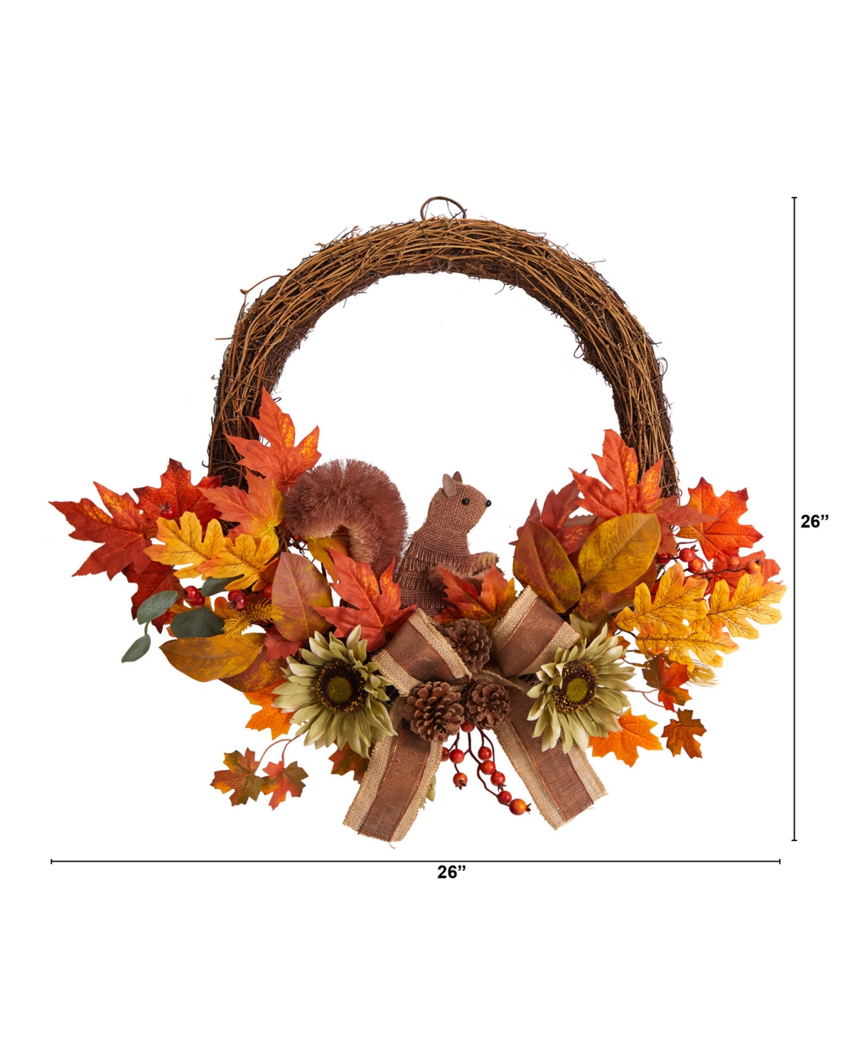 NEARLY NATURAL 26" FALL HARVEST ARTIFICIAL AUTUMN WREATH WITH TWIG BASE AND BUNNY 