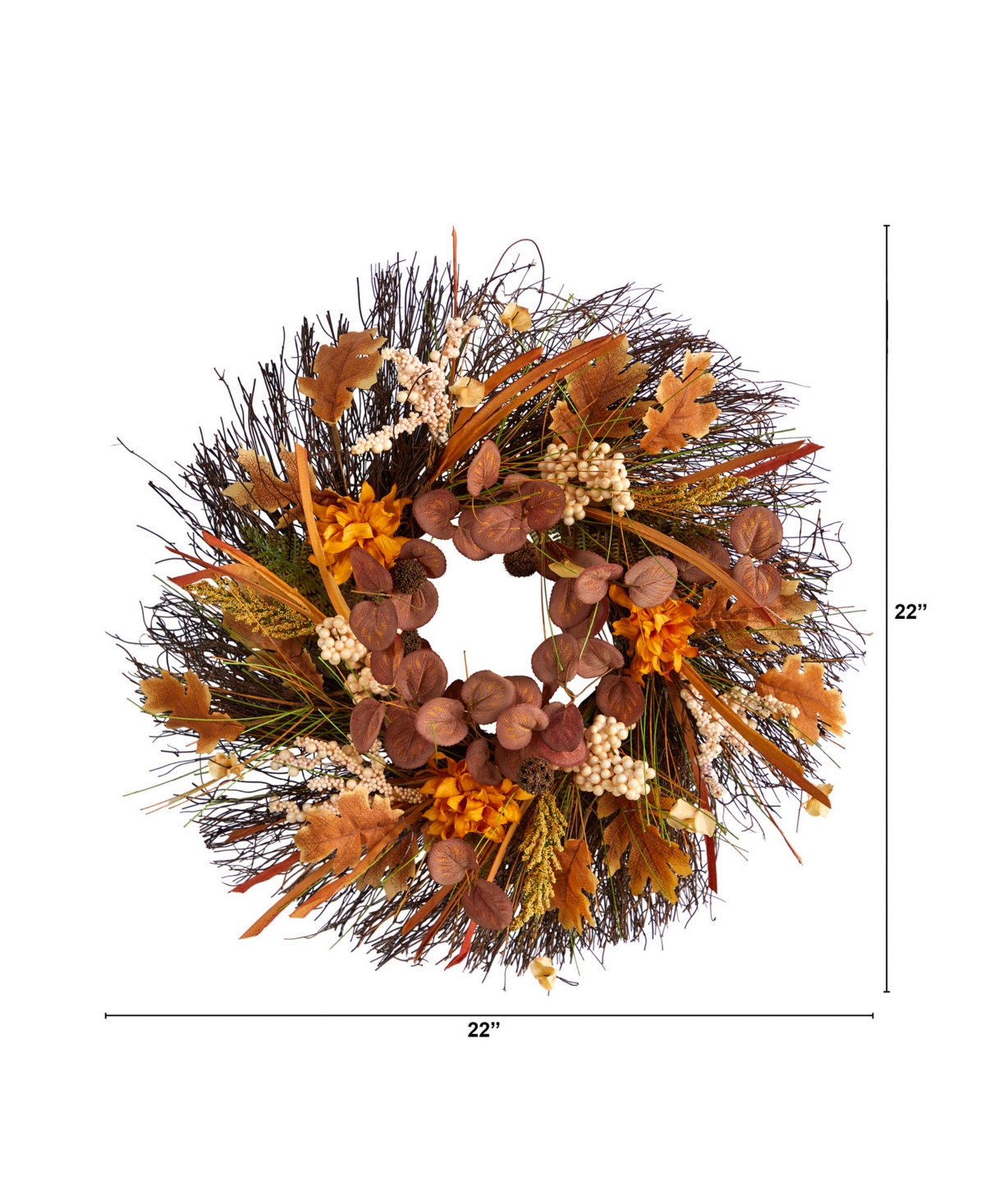 Nearly Natural 22" Autumn Dahlia And Berries Artificial Fall Wreath In Orange