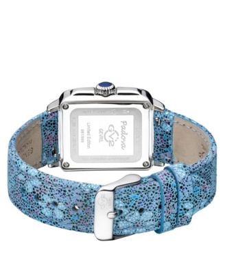 GV2 Women's Padova Floral Blue Leather Swiss Quartz Strap Watch 30 mm