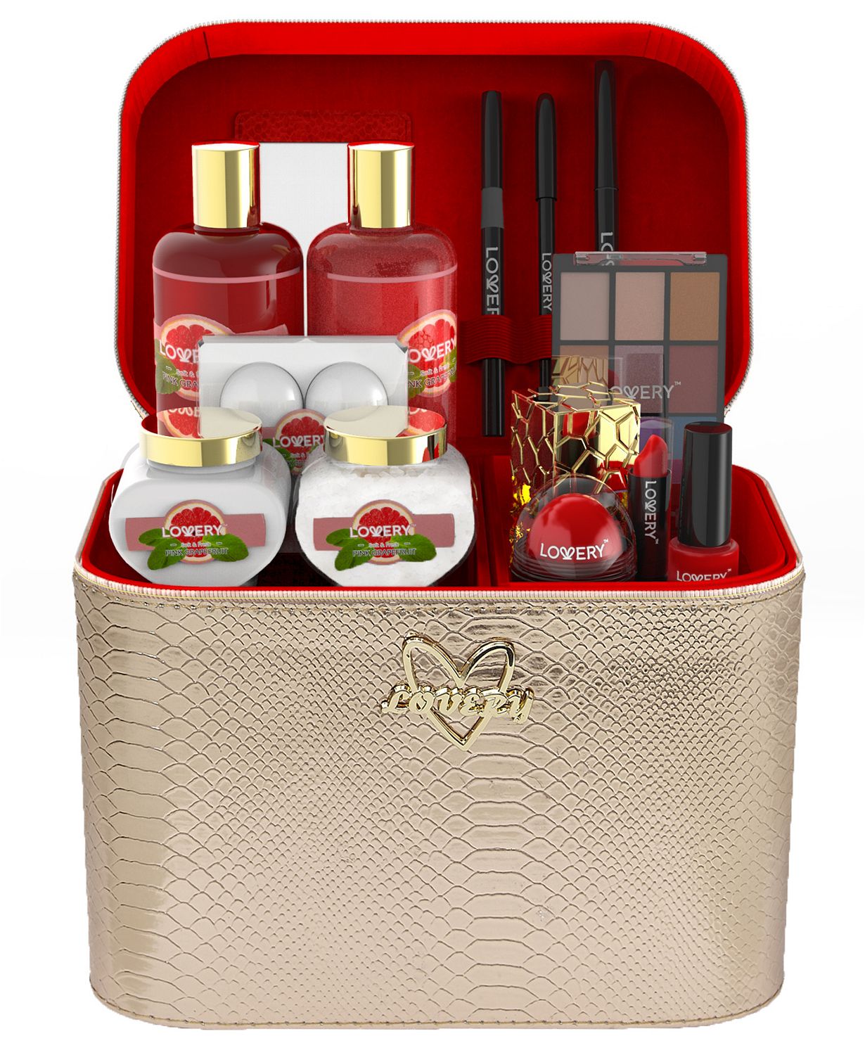30-Pc. Pink Grapefruit Home Spa Body Care & Makeup Gift Set