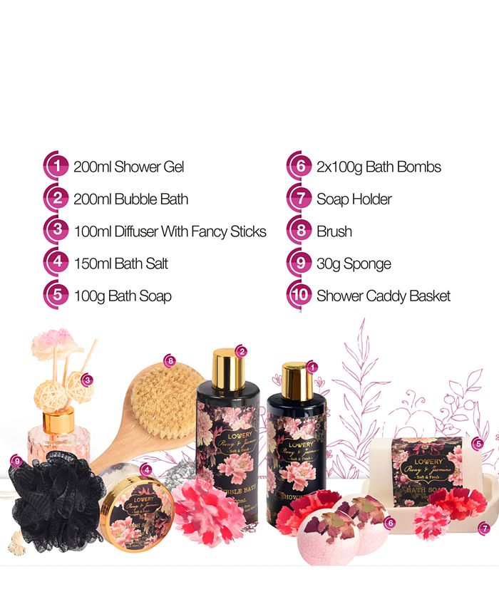 Lovery Peony and Jasmine Body Care, Bath and Shower Caddy Gift Set, 11 ...