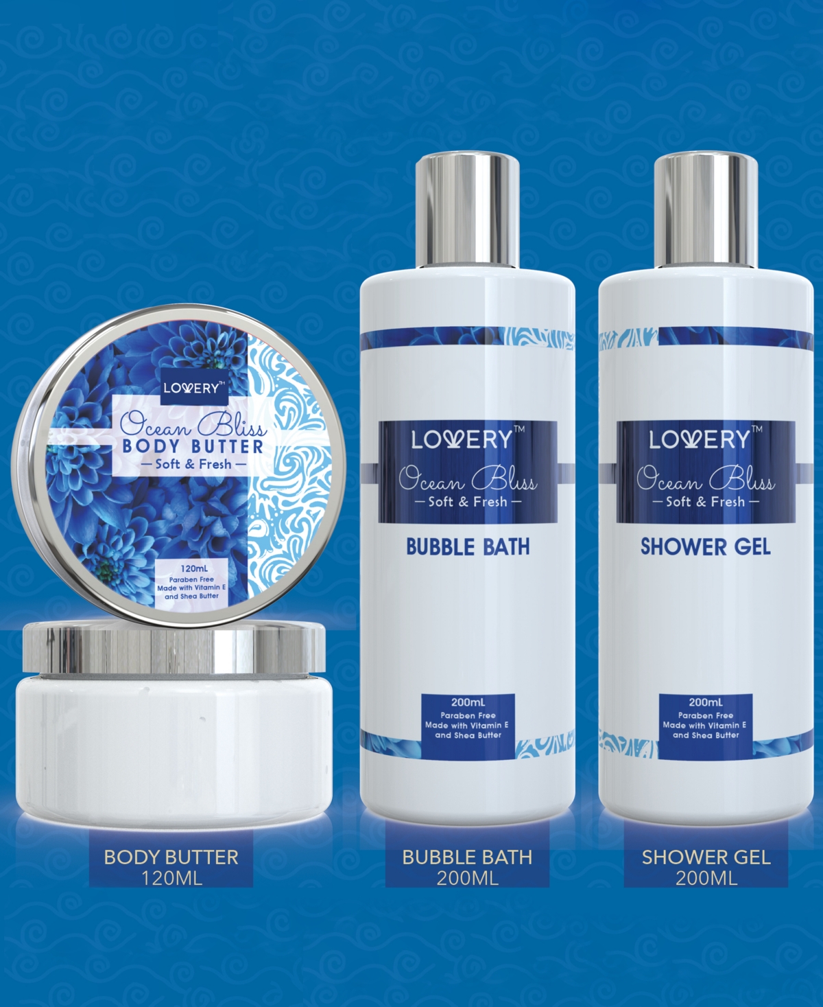 Lovery Ocean Bliss Body Care Gift Set, Bath and Shower Essentials with Cosmetic Bag, 9 Piece