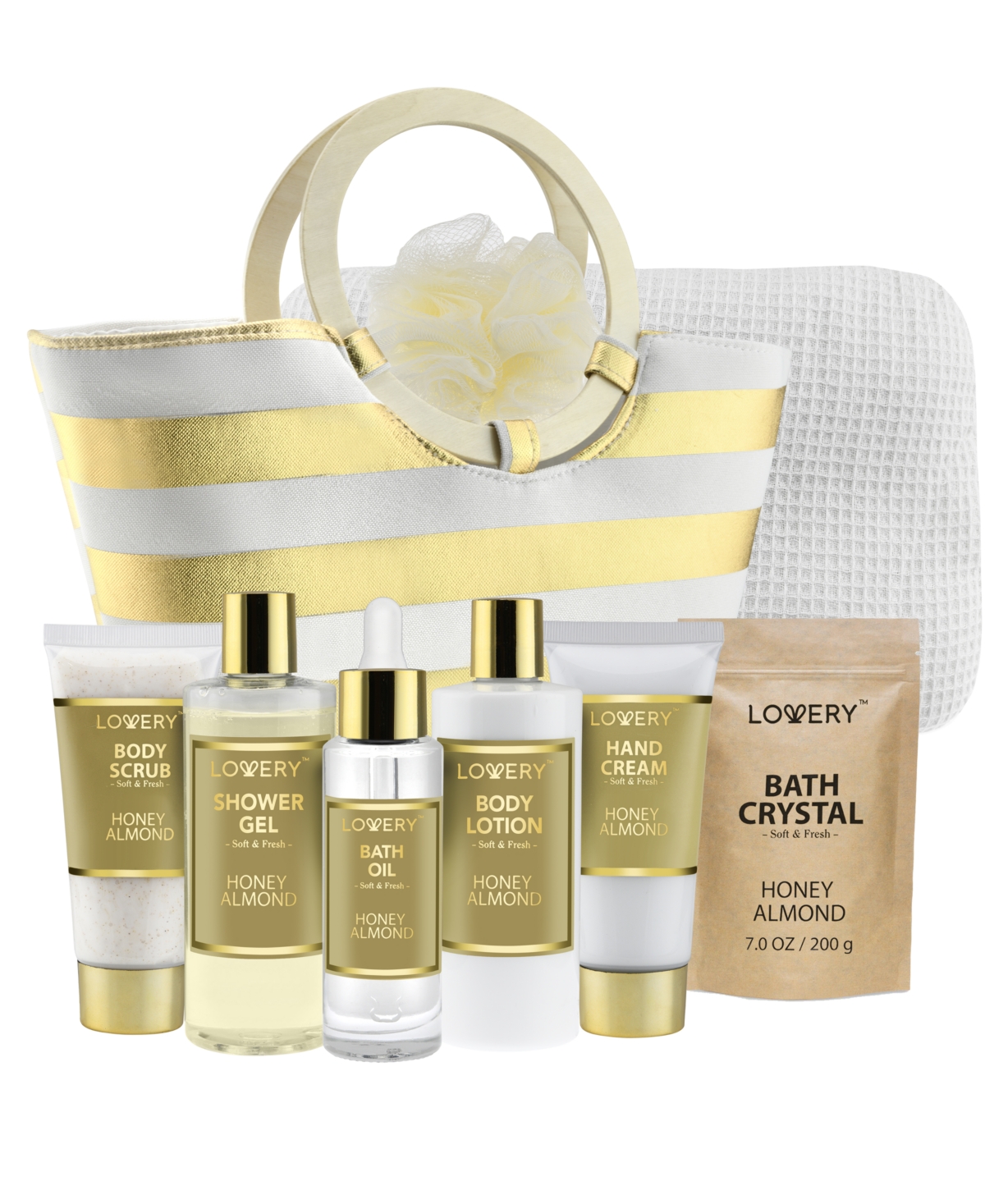 Honey Almond Home Spa Gift Set, Bath and Body Care with Tote Bag, 9 Piece