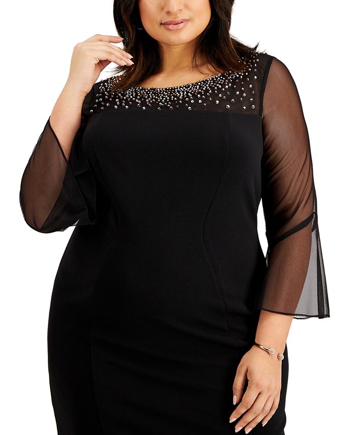 Alex Evenings Plus Size Embellished Illusion Party Dress - Macy's