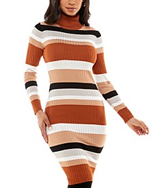 Juniors' Striped Mock-Neck Midi Dress
