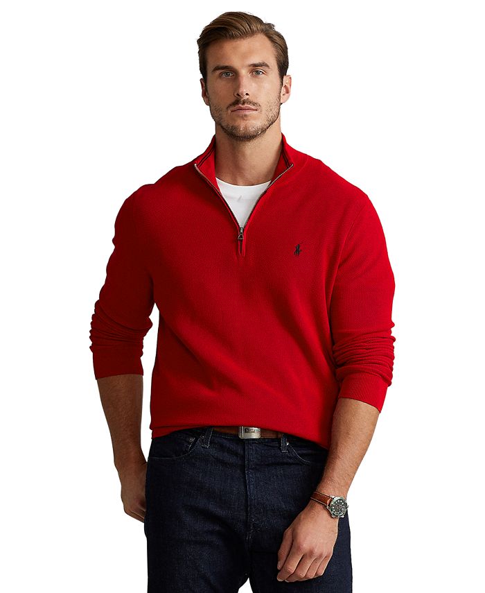 Polo Ralph Lauren Men's Big & Tall Cotton Quarter-Zip Sweater - Macy's