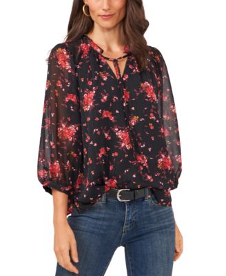 Vince Camuto - Printed Split-Neck Blouse