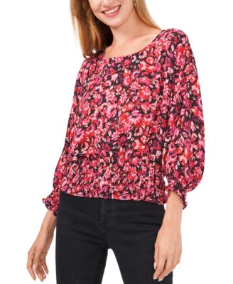 Vince Camuto - Floral-Print Smocked Peasant Top