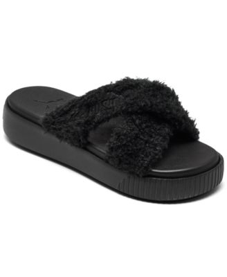 puma sandals fur black