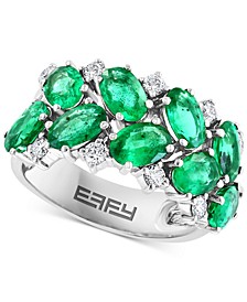 EFFY® Emerald (3-7/8 ct. t.w.) & Diamond (1/3 ct. t.w.) Statement Ring in 14k White Gold