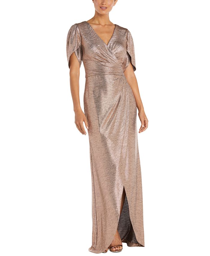 Nightway Metallic Mock Wrap Dress - Macy's