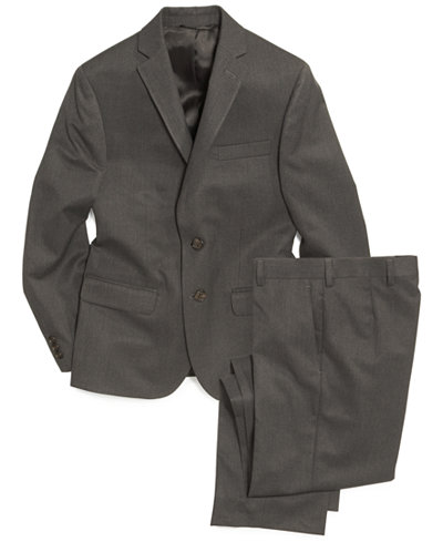 Lauren Ralph Lauren Husky Boys' Grey Solid Suit Jacket & Pants