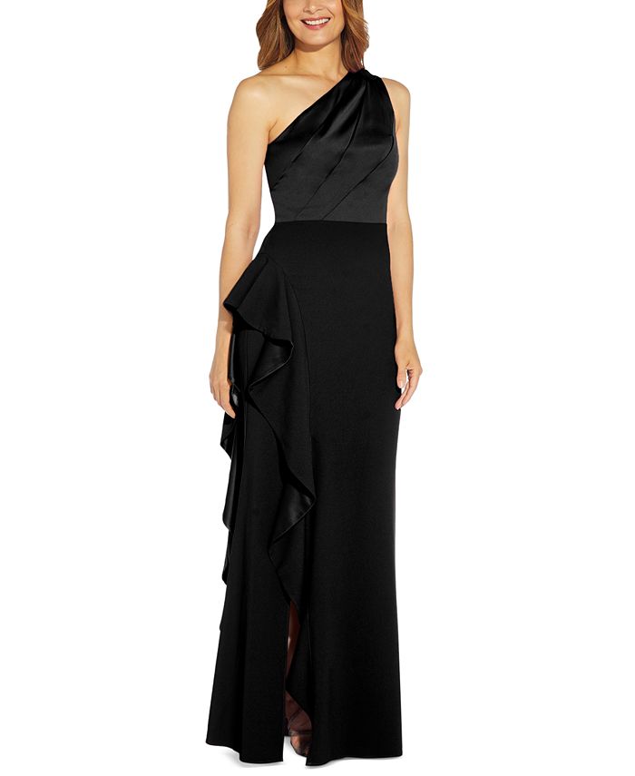 Adrianna Papell One-Shoulder Satin-Trim Gown - Macy's