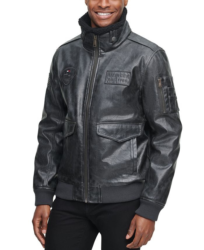 Tommy Hilfiger Men's Faux Leather Aviator Bomber Jacket, Created for