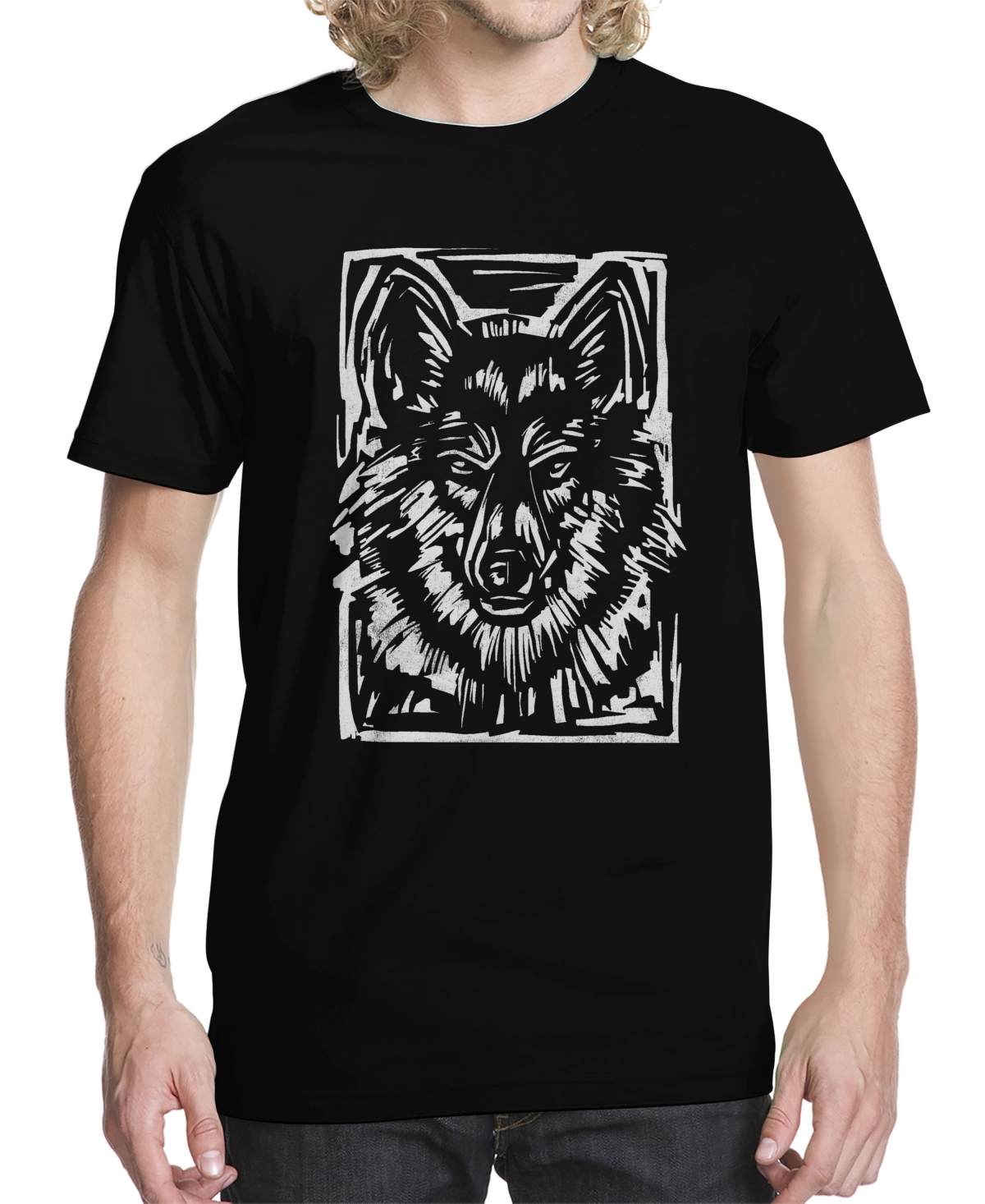 Men's Wolf Wood Cut Graphic T-shirt - Black